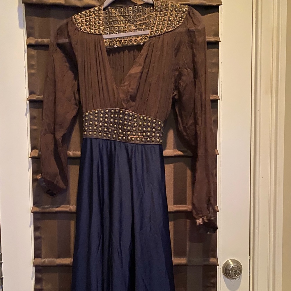 Unique long sleeve dress with studded yoke & waist